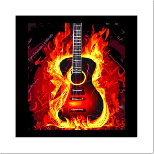 Guitar on fire flame music Posters and Art